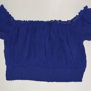 Elegant Blue Off-Shoulder Crop Top For Sale!!